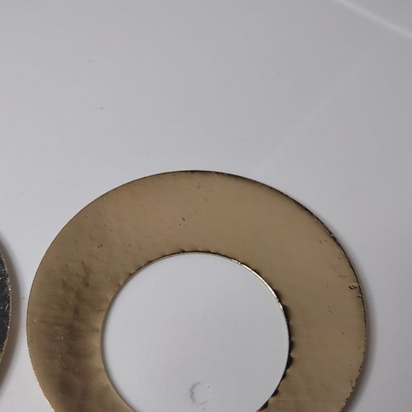 Large Round Gold Tone Metal Dangle Earrings - Picture 10 of 10